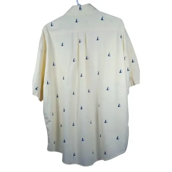 Tommy Hilfiger Men's XXL Yellow Short Sleeve Button Down Shirt Sailboat Nautical - Picture 4 of 7